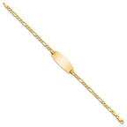 14k Polished Semi-Solid Chain/Solid Plate Figaro Link Oval 25x11.2mm Plate 7 inch ID Bracelet