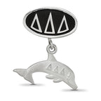 Sterling Silver LogoArt Delta Delta Delta Sorority Greek Letters Enameled Oval with Dolphin Dangle Bead