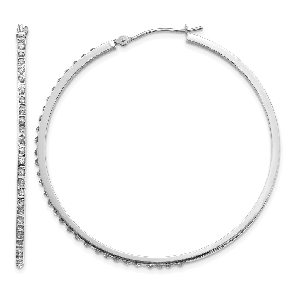14k White Gold Diamond Fascination Diamond Dust/Accent 2x49mm Round Hoop Earrings