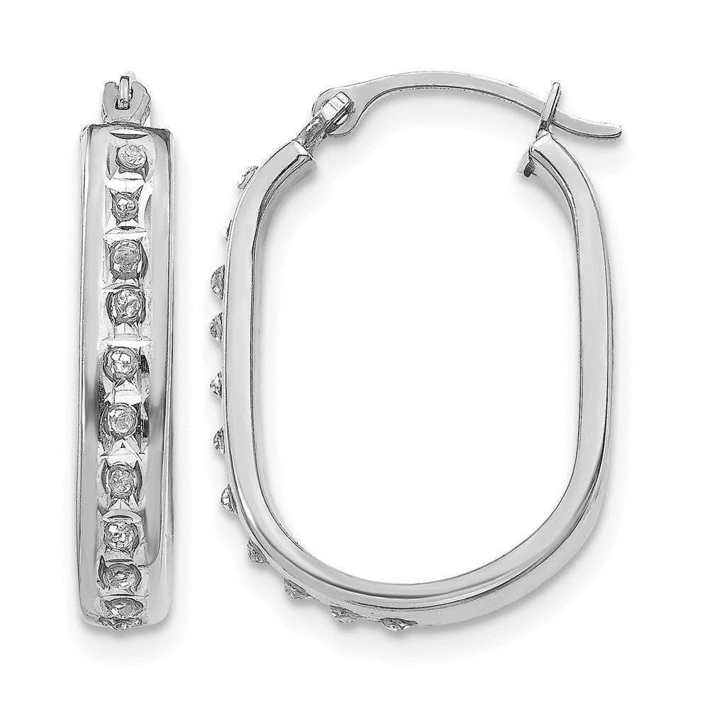 14k White Gold Diamond Fascination Diamond Dust/Accent 3x21mm Oval Hoop Earrings