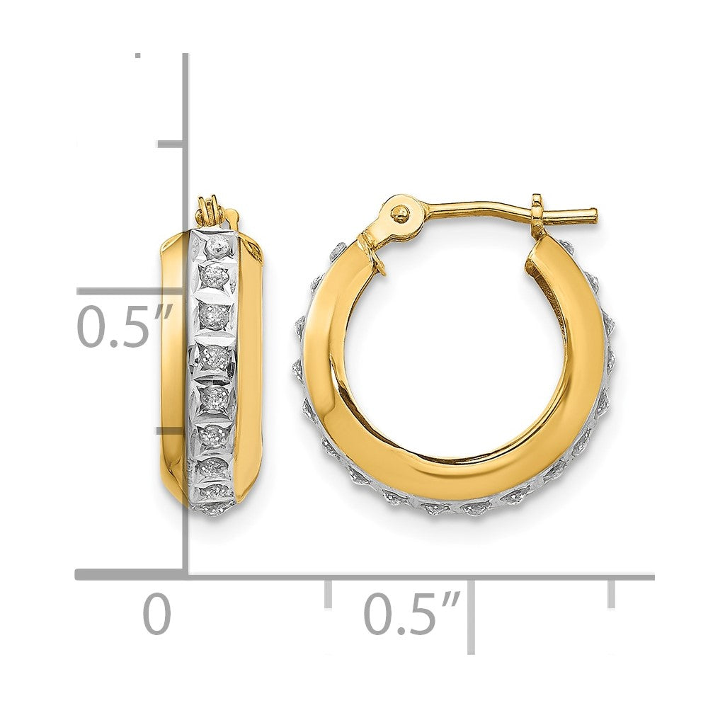 14k Diamond Fascination Daimond Dust/Accent 5x16mm Round Hoop Earrings