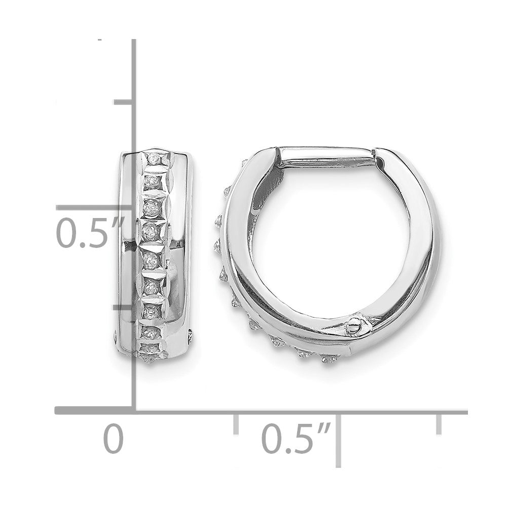 14k White Gold Diamond Fascination Diamond Dust/Accent 5x14mm Round Hinged Hoop Earrings