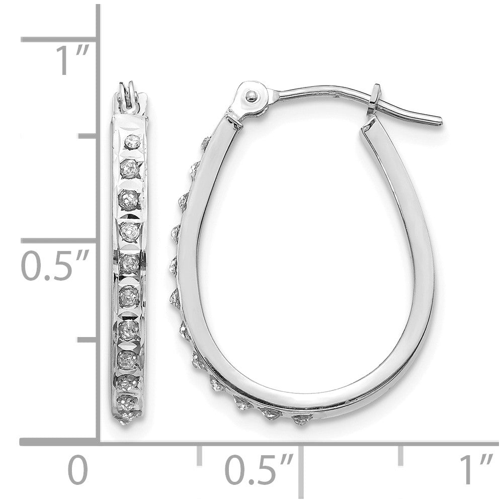 14k White Gold Diamond Fascination Daimond Dust/Accent 2x18mm Oval Hoop Earrings