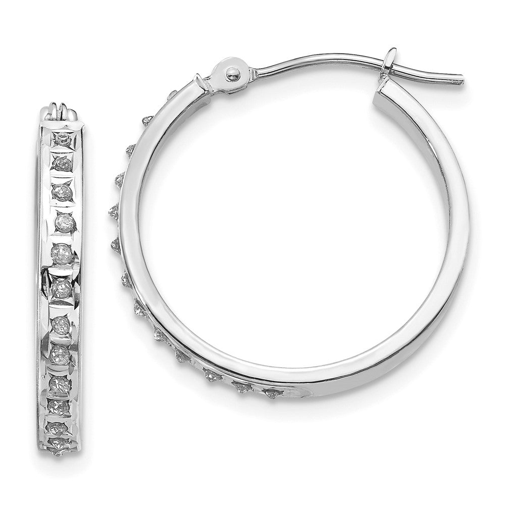14k White Gold Diamond Fascination Diamond Dust/Accent 3x21mm Round Hoop Earrings