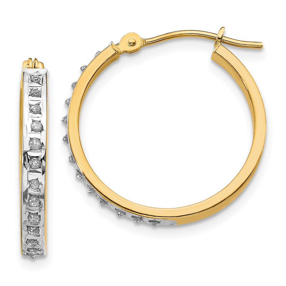 14k Diamond Fascination Diamond Dust/Accent 3x21mm Round Hinged Hoop Earrings