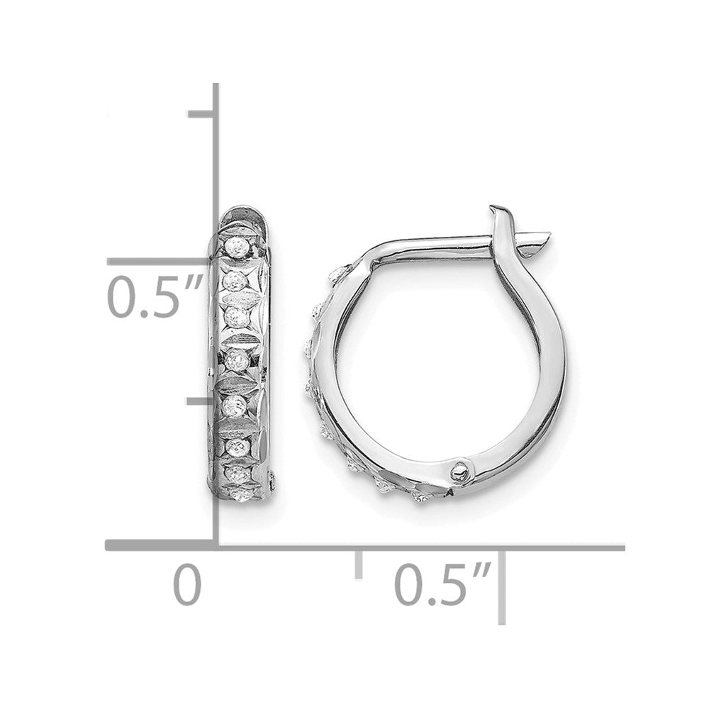 14k White Gold Diamond Fascination Diamond Dust/Accent 2x13mm Round Hinged Hoop Earrings
