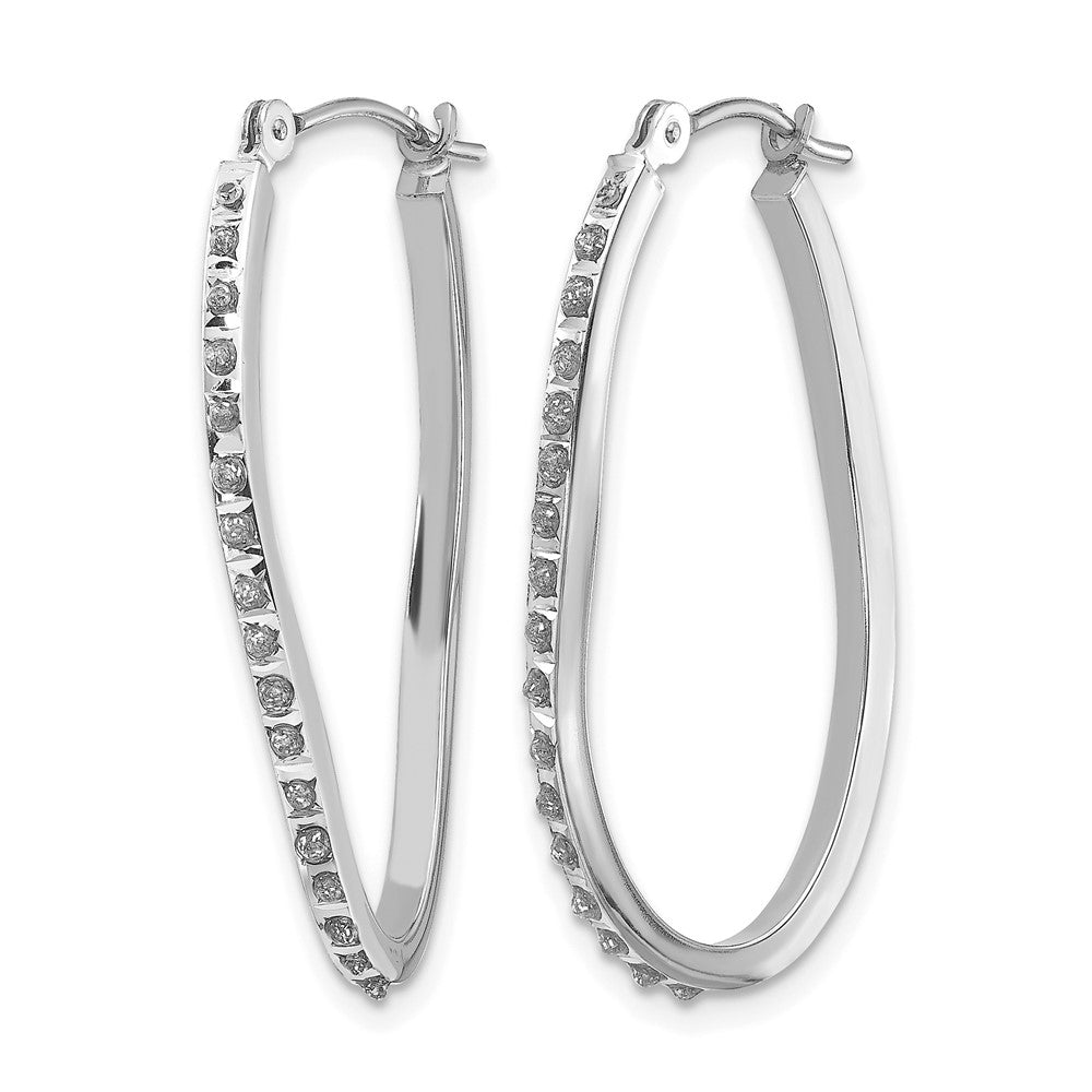 14k White Gold Diamond Fascination Diamond Dust/Accent 1x30mm Oval Twist  Hoop Earrings