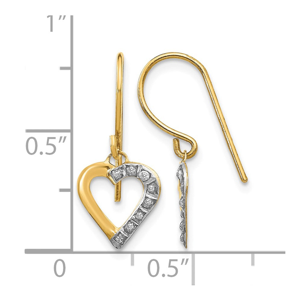 14k Diamond Fascination Diamond Dust/Accent Heart Dangle French Wire Earrings