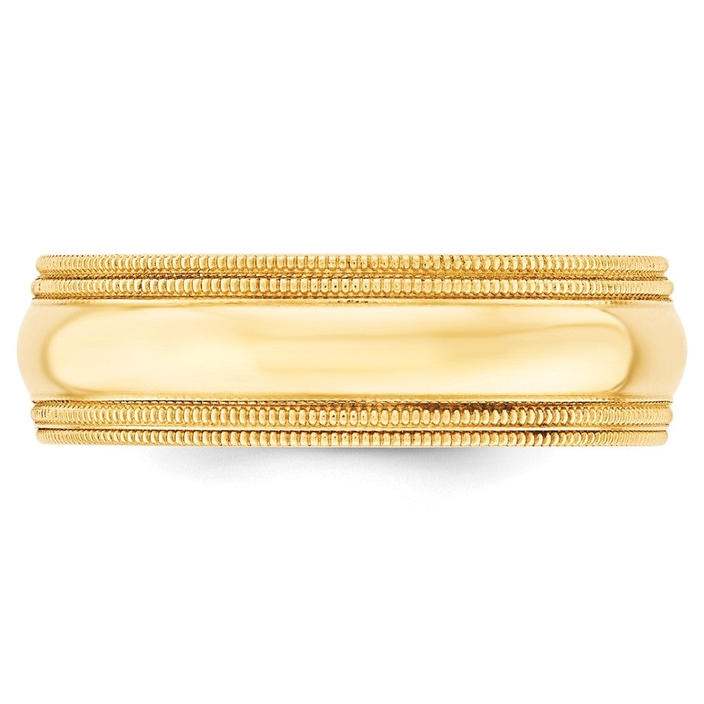 14k Yellow Gold 7mm Double Milgrain Comfort Fit Wedding Band