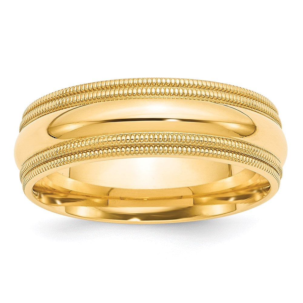 14k Yellow Gold 7mm Double Milgrain Comfort Fit Wedding Band