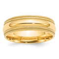 14k Yellow Gold 7mm Double Milgrain Comfort Fit Wedding Band