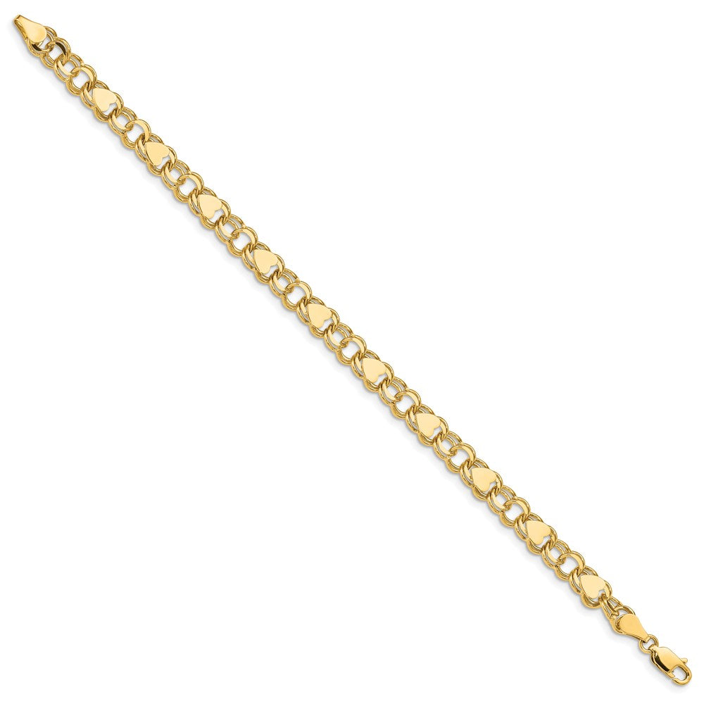 14k 7mm Solid Double Link with Hearts 8 inch Charm Bracelet
