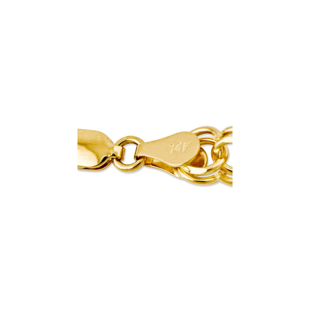 14k 6mm Solid Double Link 8 inch Charm Bracelet