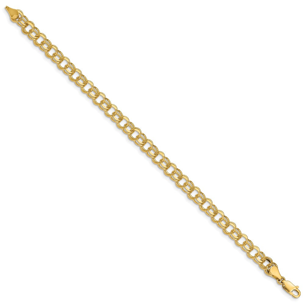 14k 6mm Solid Double Link 7 inch Charm Bracelet