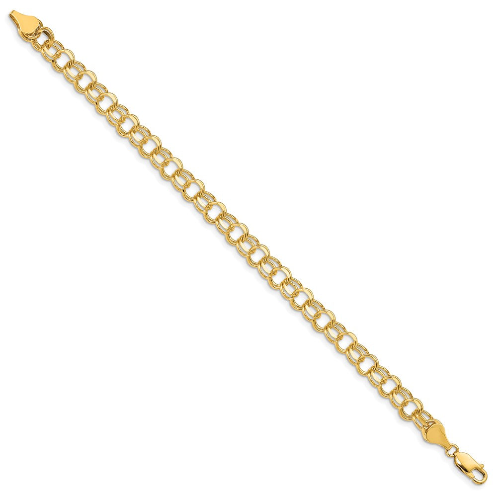 14k 6.5mm Solid Double Link 7 inch Charm Bracelet
