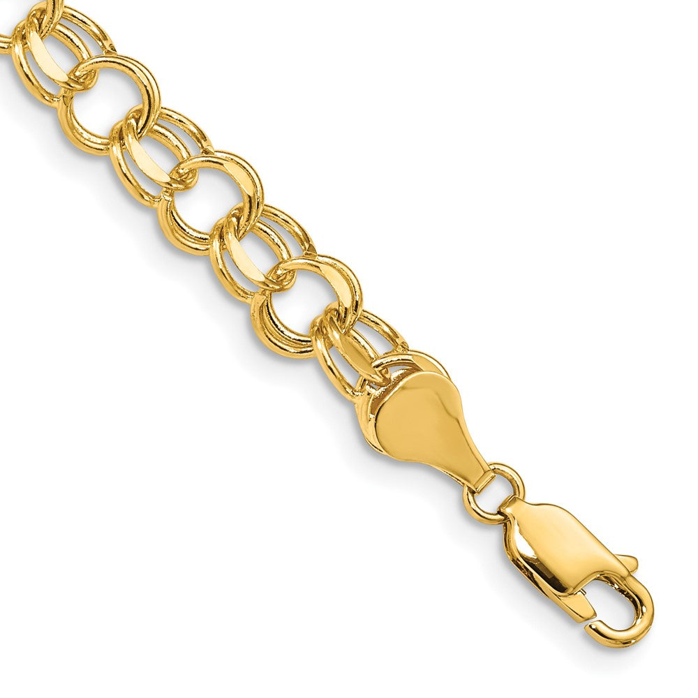 14k 6.5mm Solid Double Link 7 inch Charm Bracelet