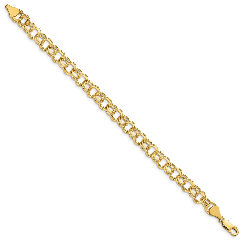 14k 8mm Solid Double Link 8 inch Charm Bracelet
