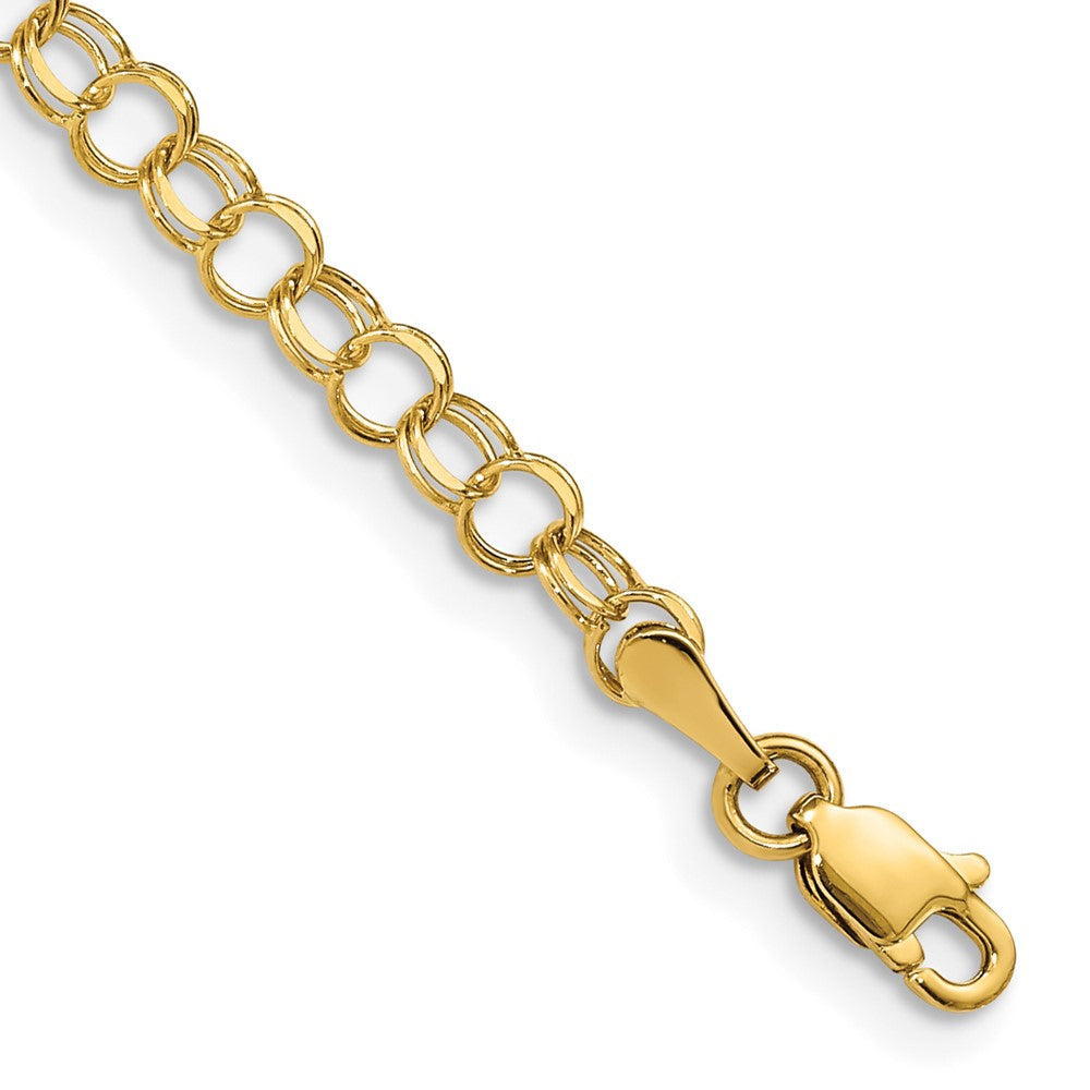 14k 4mm Solid Double Link 7 inch Charm Bracelet