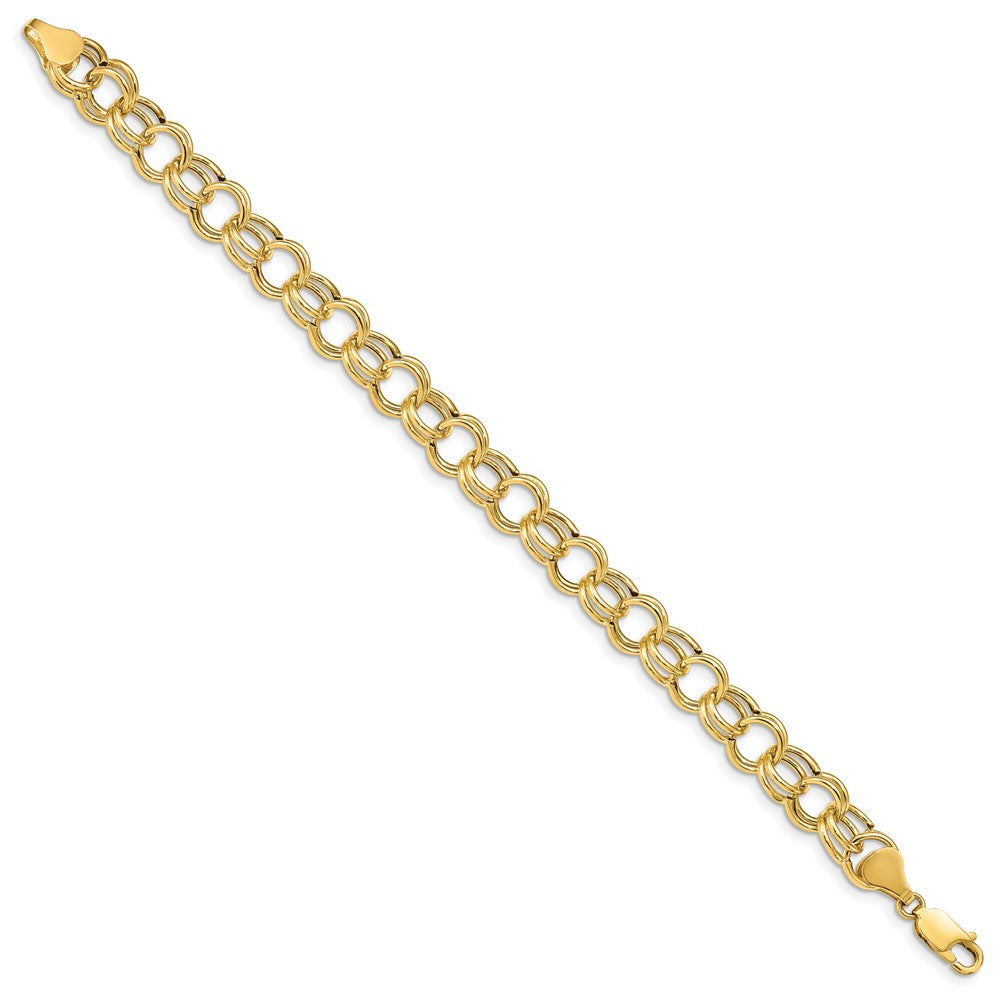 14k 8.5mm Hollow Double Link 7 inch Charm Bracelet