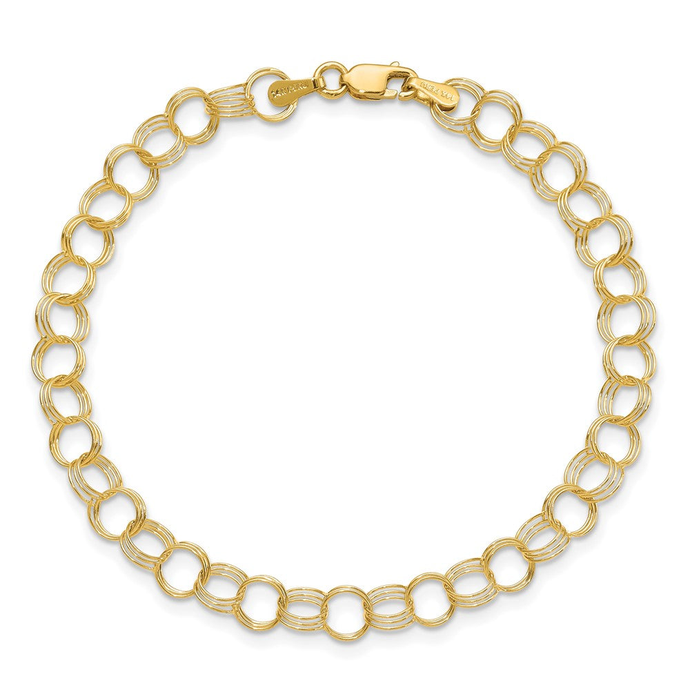 14k 6mm Solid Triple Link 7 inch Charm Bracelet