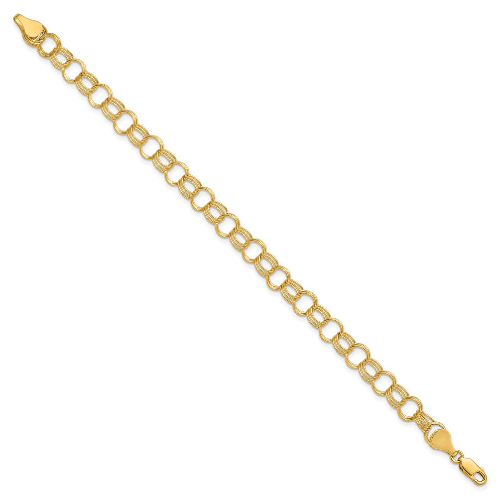 14k 7mm Solid Triple Link 8 inch Charm Bracelet