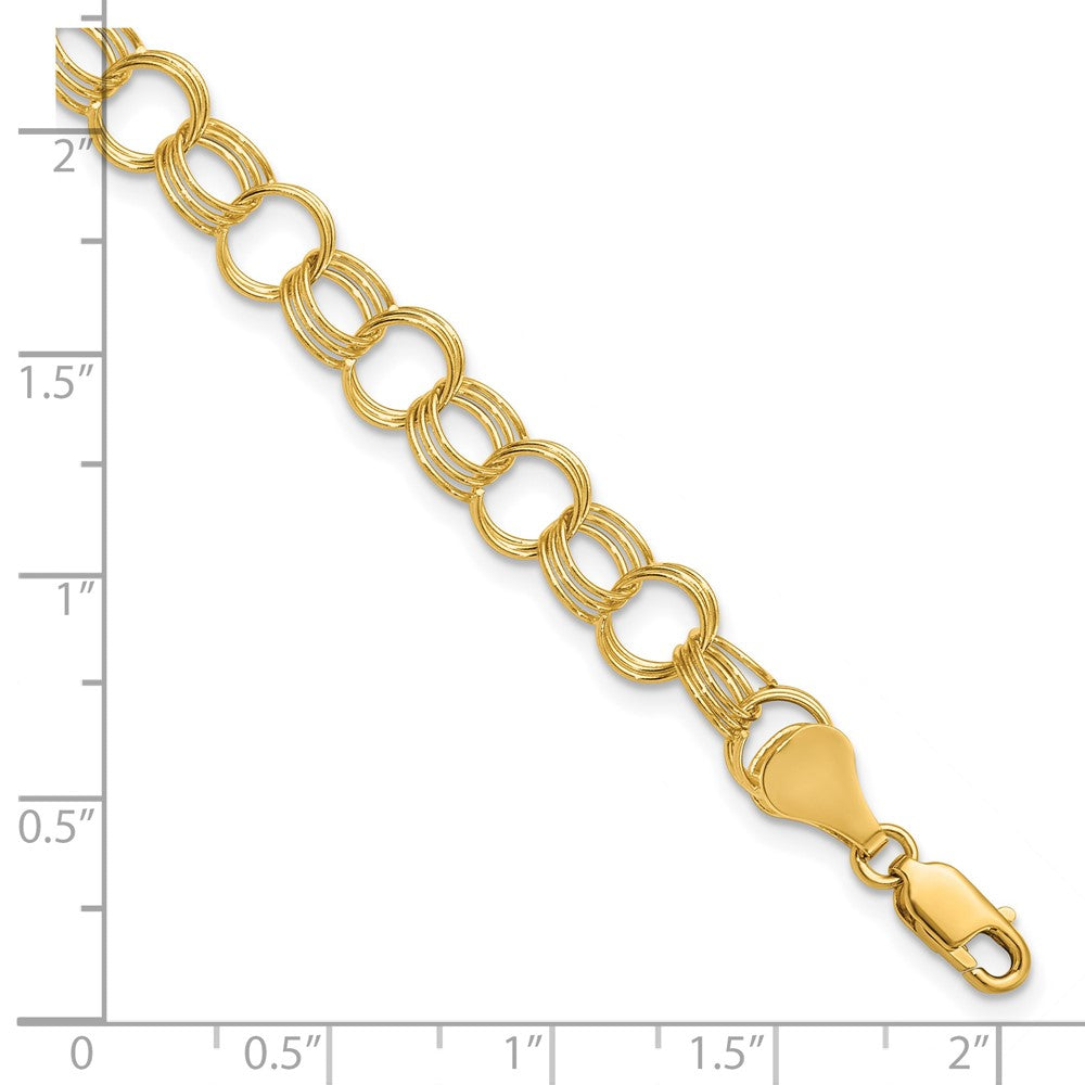 14k 7mm Solid Triple Link 7 inch Charm Bracelet