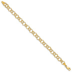 14k 7.5mm Solid Polished and Textured Triple Link 7 inch Charm Bracelet