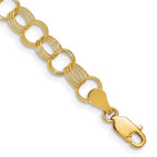 14k 7.5mm Solid Polished and Textured Triple Link 8 inch Charm Bracelet