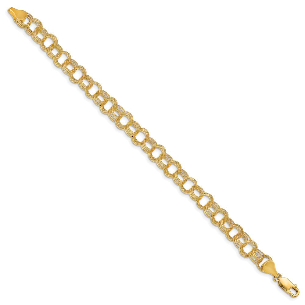 14k 7mm Solid Textured Triple Link 8 inch Charm Bracelet