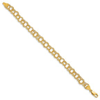 14k 7mm Solid Textured Triple Link 8 inch Charm Bracelet
