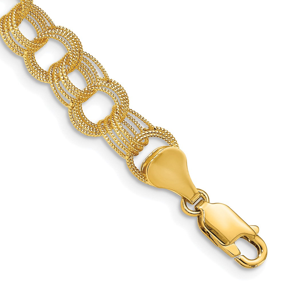 14k 7mm Solid Textured Triple Link 8 inch Charm Bracelet