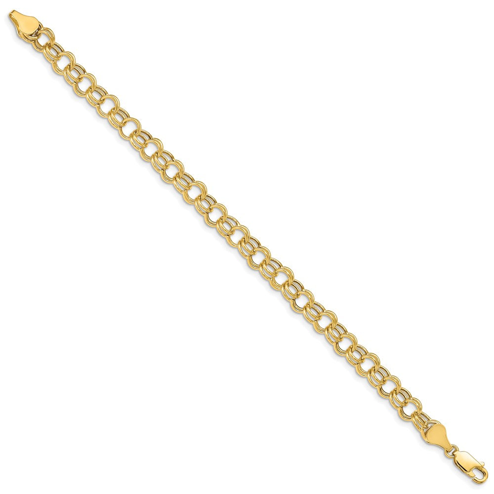 14k 6mm Hollow Double Link 8 inch Charm Bracelet