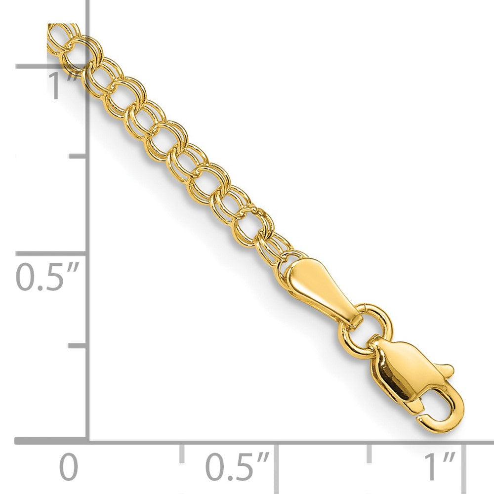 14k 3mm Solid Double Link 8 inch Charm Bracelet