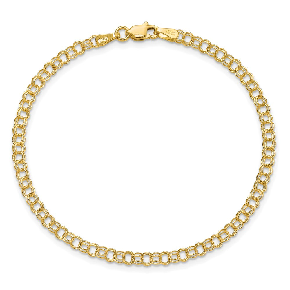 14k 3.5mm Solid Double Link 8 inch Charm Bracelet