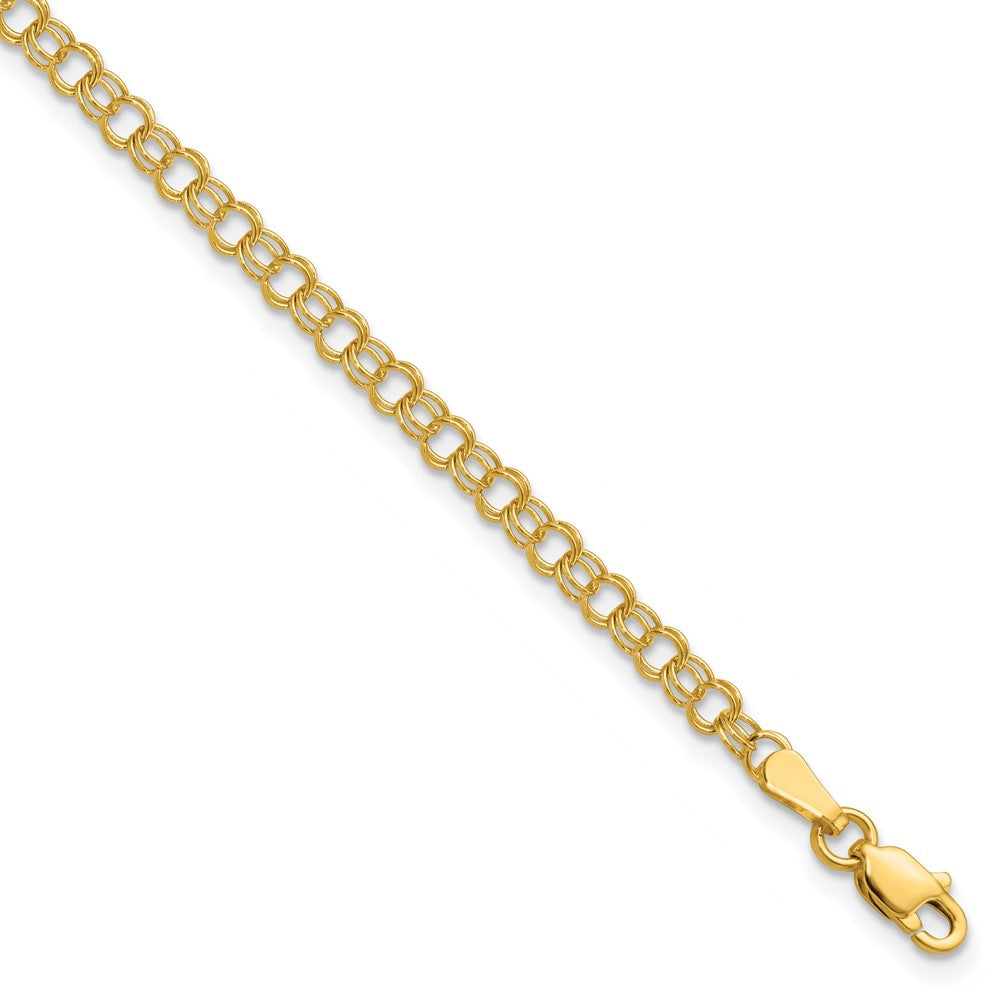 14k 3.5mm Solid Double Link 8 inch Charm Bracelet