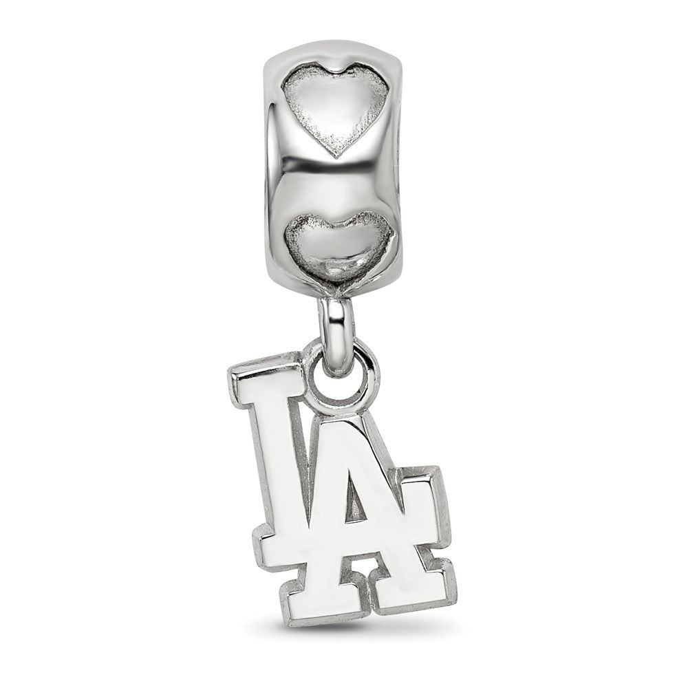Sterling Silver Rh-plated LogoArt Los Angeles Dodgers LA on Heart Bead