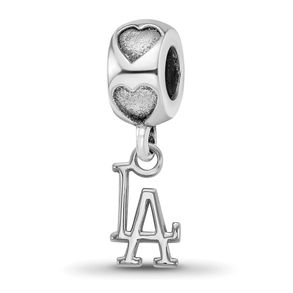 Sterling Silver Rh-plated LogoArt Los Angeles Dodgers LA on Heart Bead