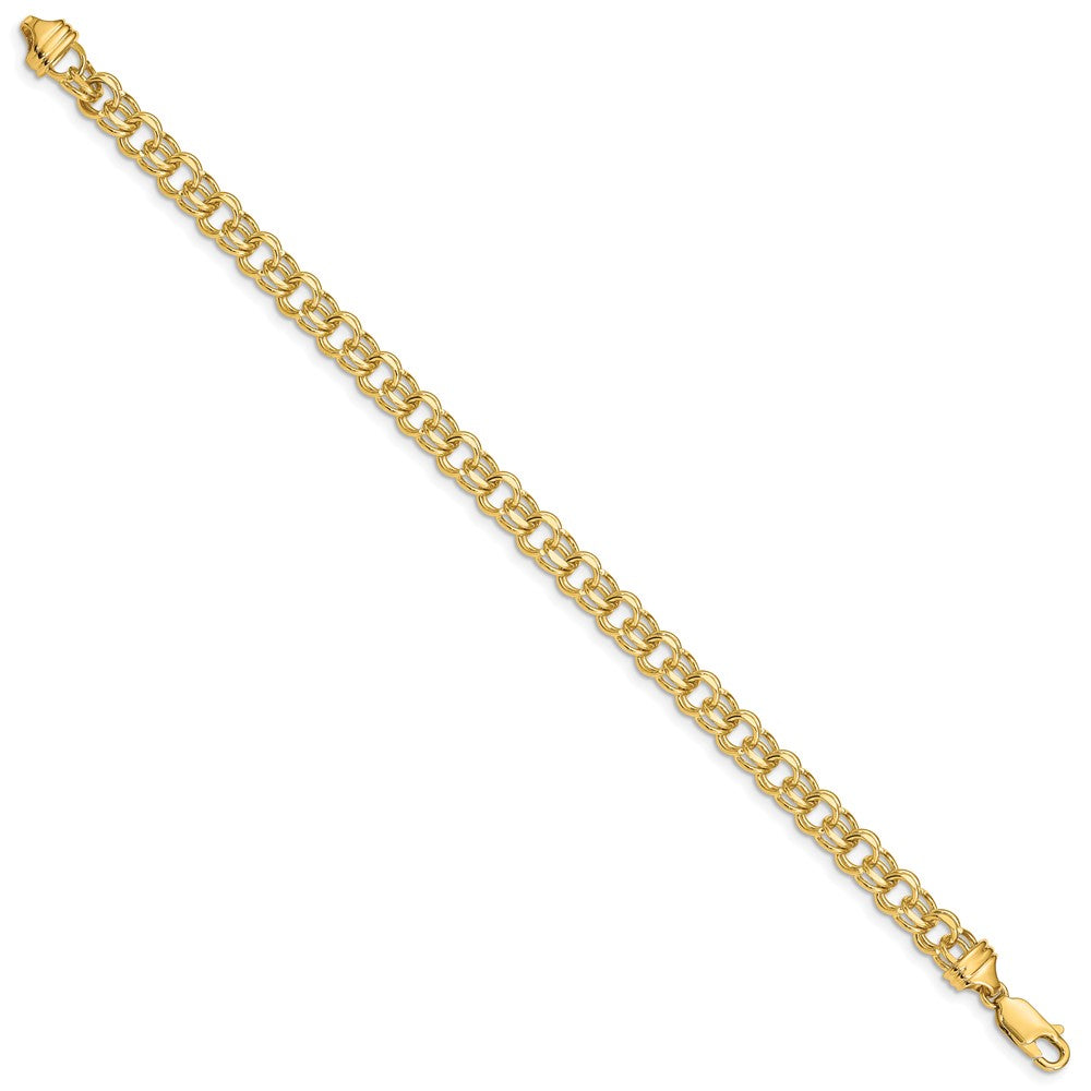 14k 5.5mm Diamond-cut Solid Heavy Double Link 7 inch Charm Bracelet
