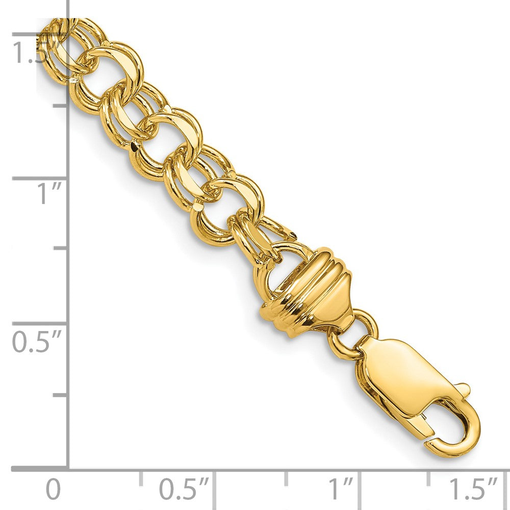 14k 6.5mm Diamond-cut Solid Heavy Double Link 7 inch Charm Bracelet