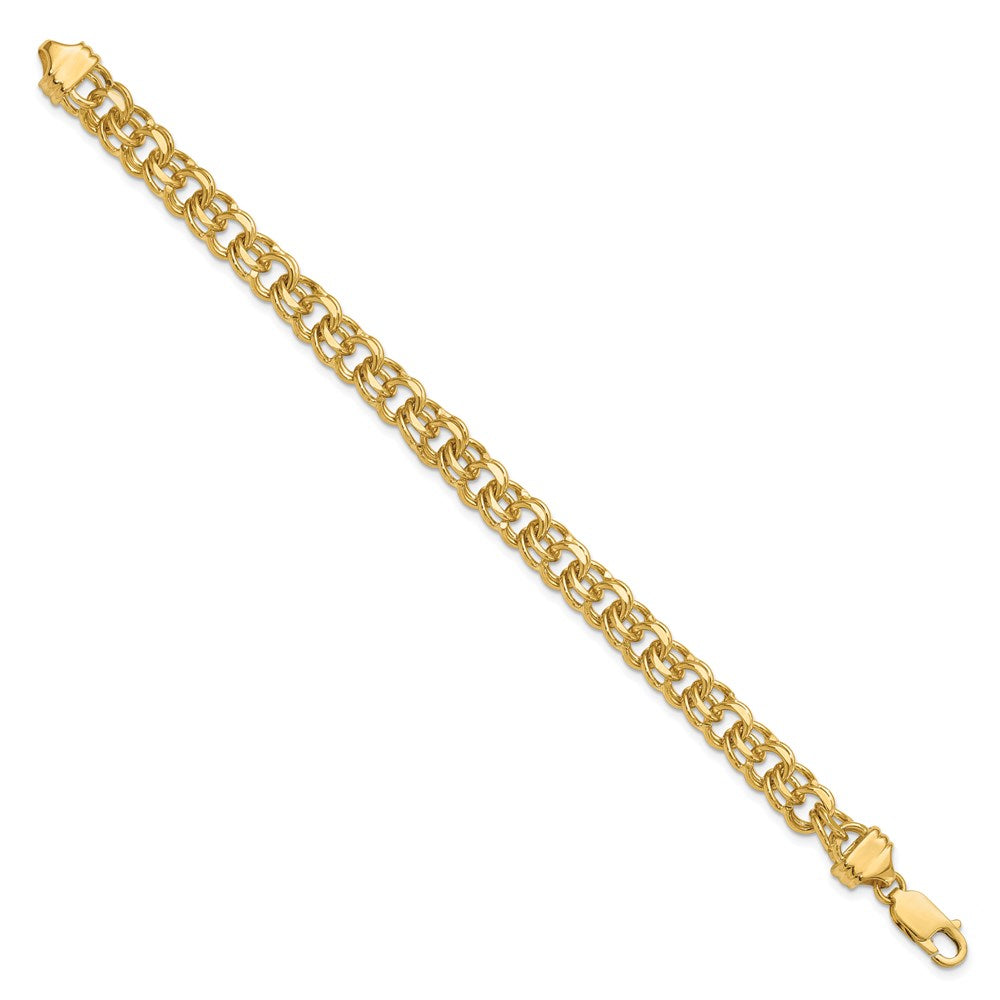 14k 7.5mm Diamond-cut Solid Heavy Double Link 8 inch Charm Bracelet