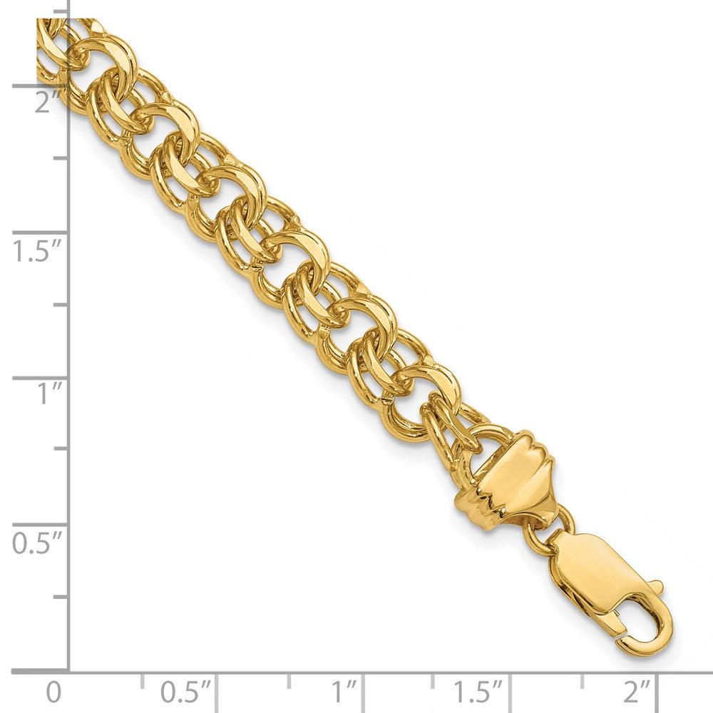 14k 7.5mm Diamond-cut Solid Heavy Double Link 8 inch Charm Bracelet