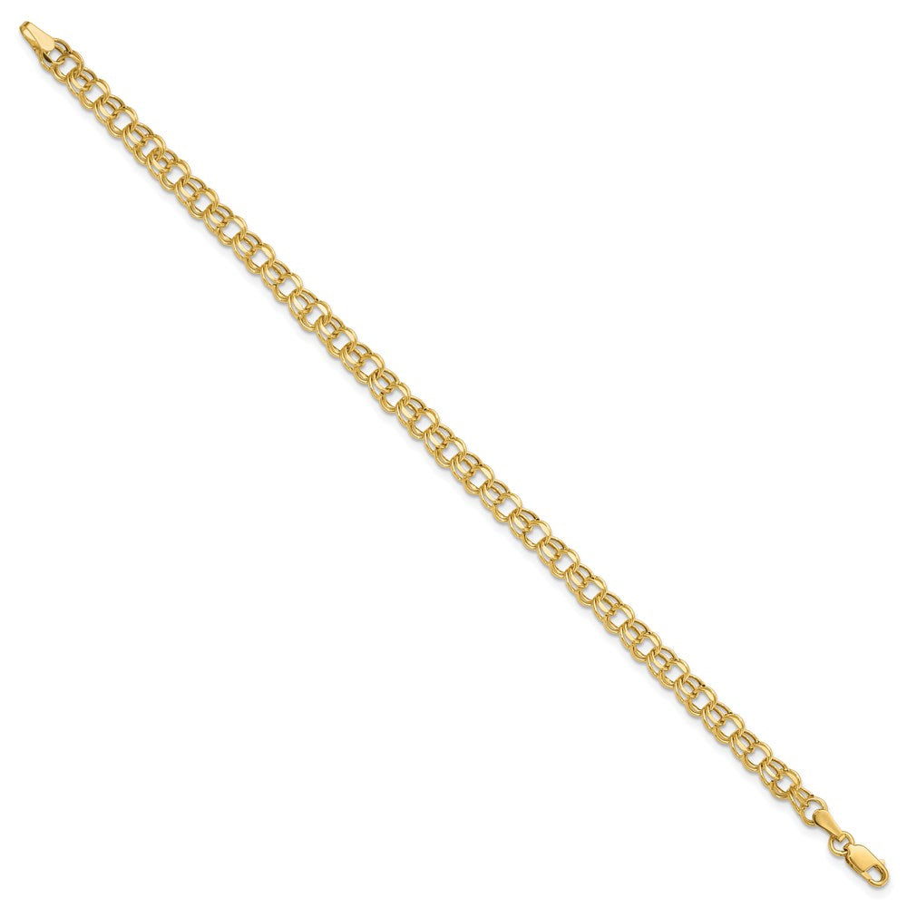 14k 4.5mm Hollow Diamond-cut Double Link 8 inch Charm Bracelet