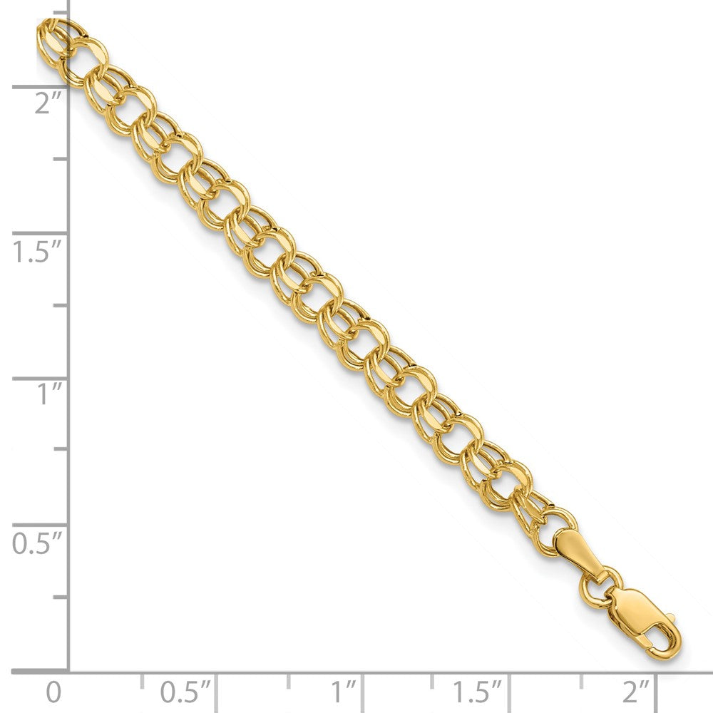 14k 4.5mm Hollow Diamond-cut Double Link 7 inch Charm Bracelet