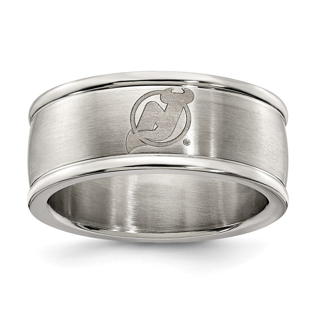 NEW JERSEY DEVILS STAINLESS STEEL LOGO BAND RING SIZE 7