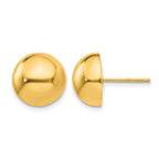 14k 12mm Polished Half Ball Post Earrings