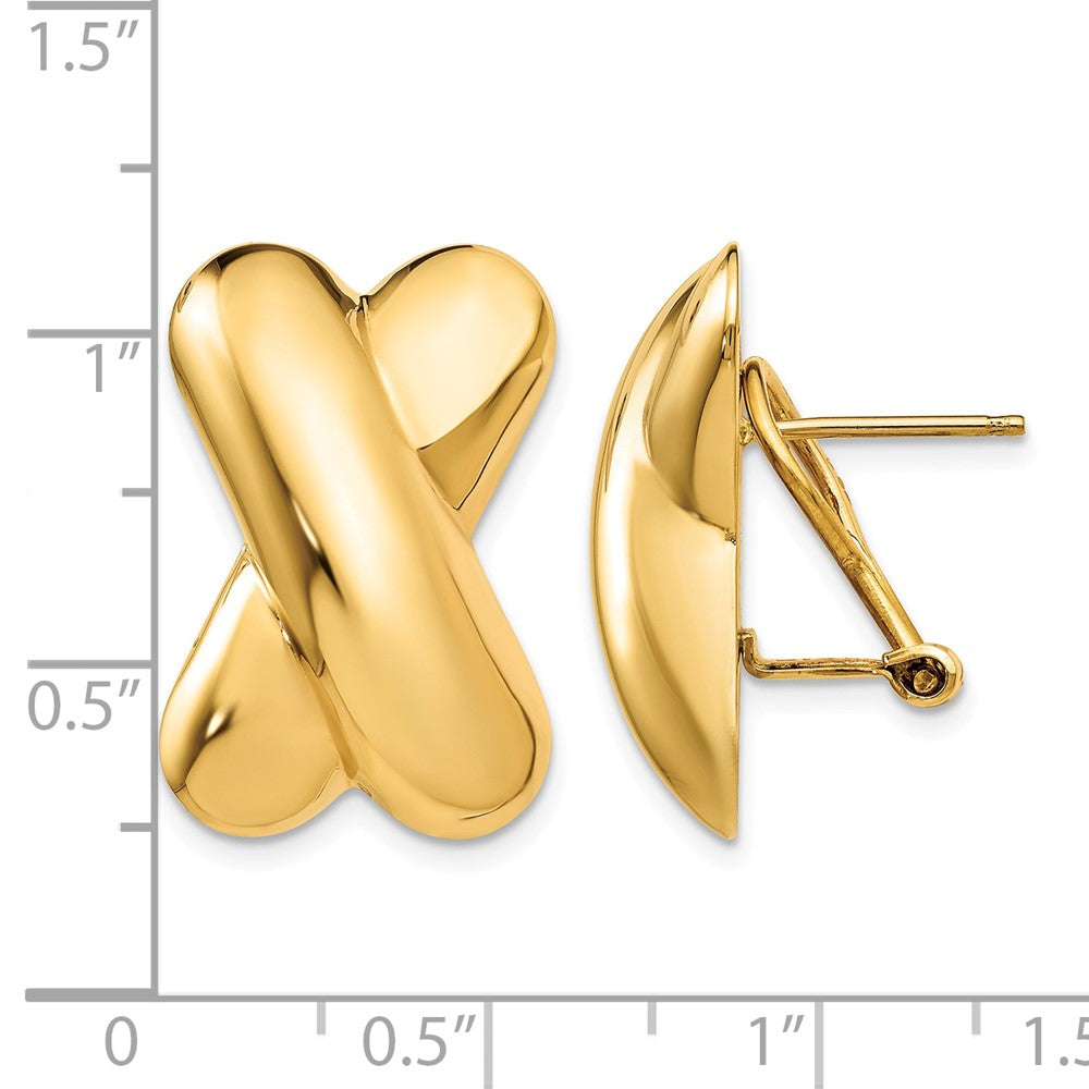14k 15x22mm Polished X Omega Back Post Earrings
