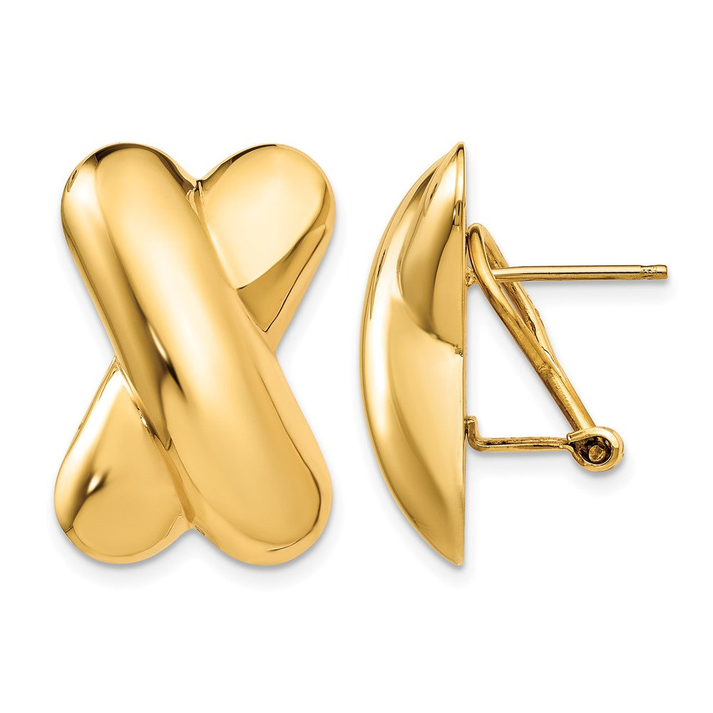 14k 15x22mm Polished X Omega Back Post Earrings