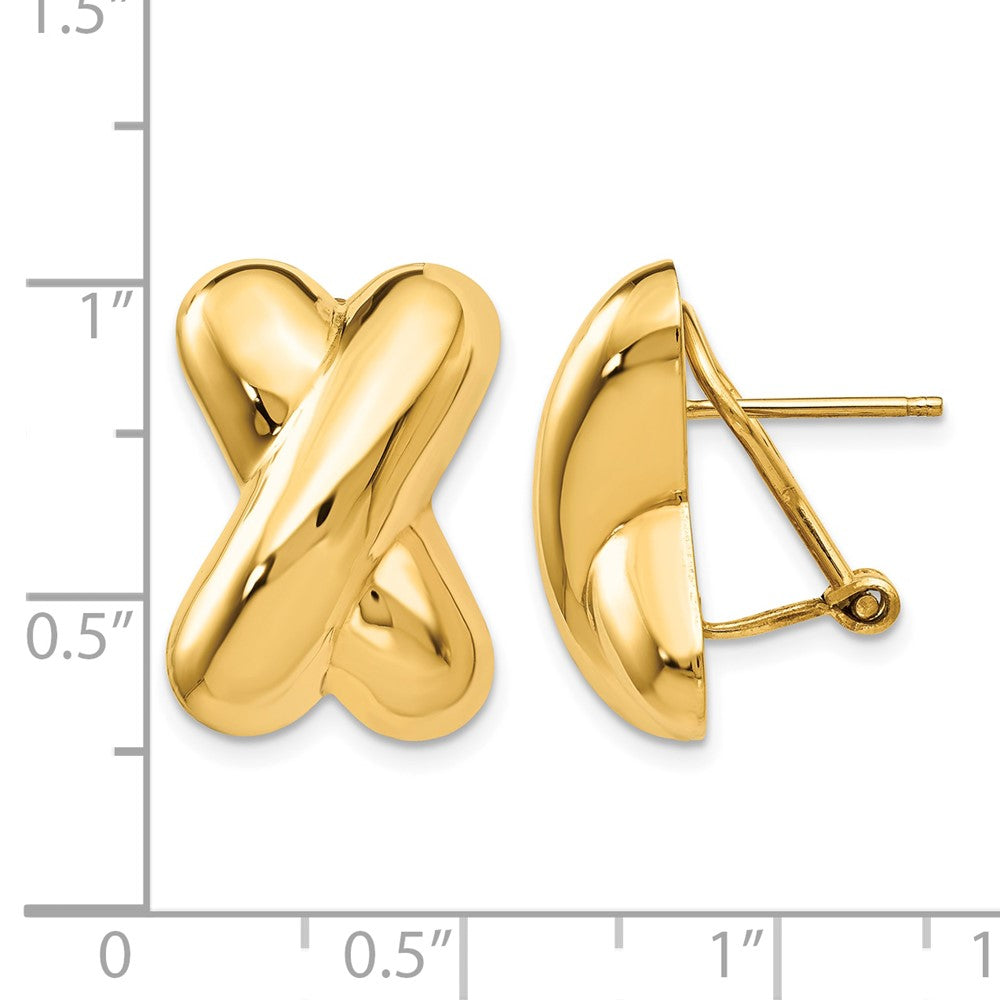14k 13x19mm Polished X Omega Back Post Earrings