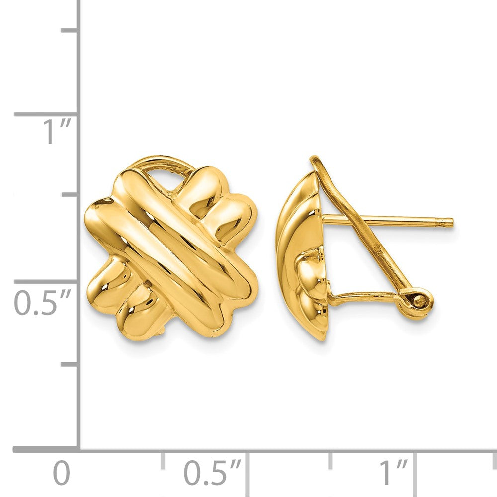 14k 13mm Polished X Omega Back Post Earrings