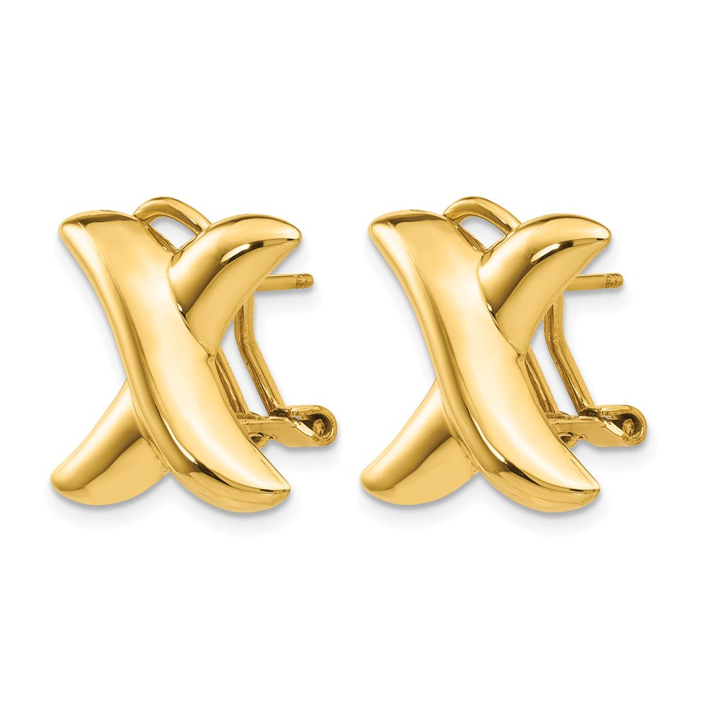 14k 16mm Polished X Omega Back Post Earrings